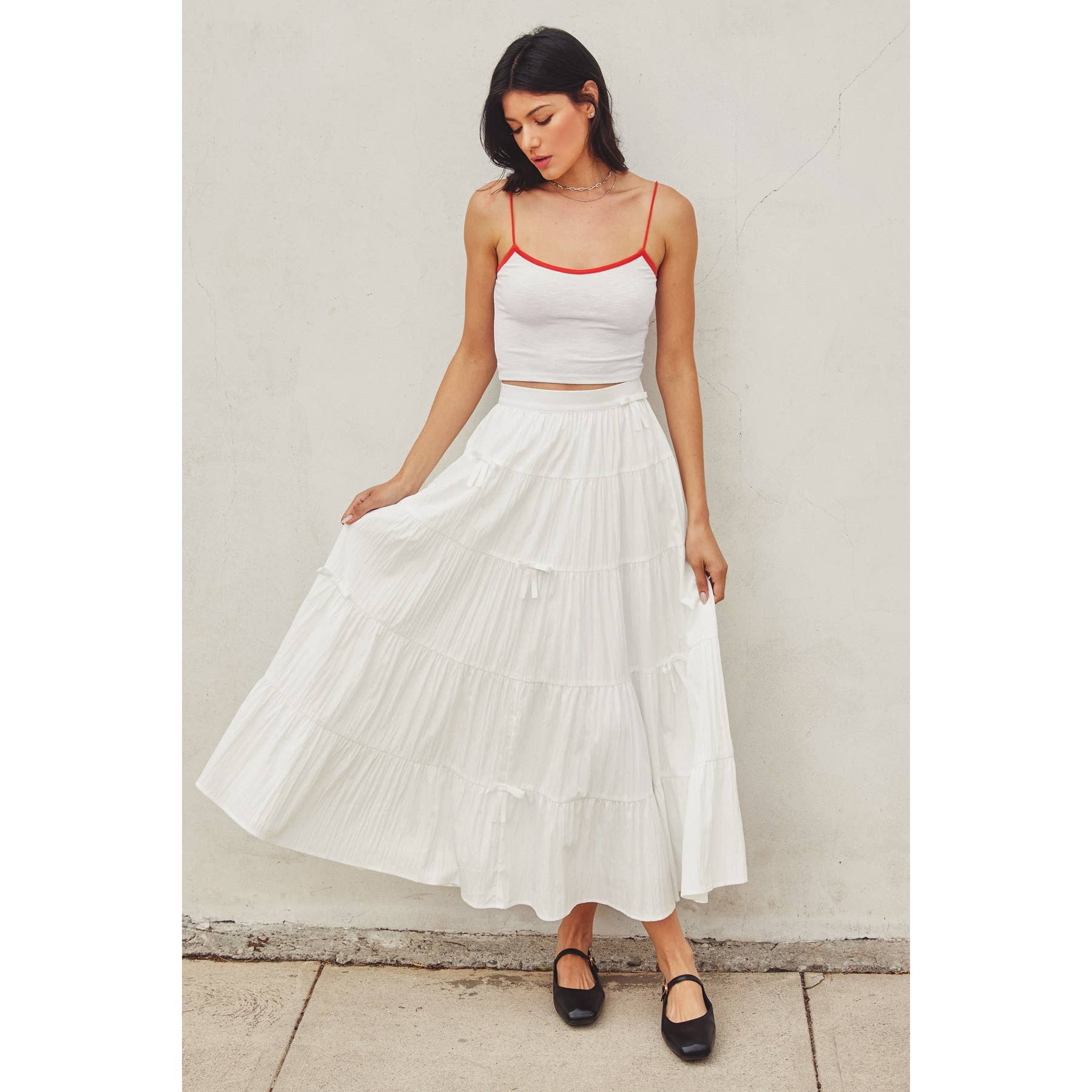 White Polka Bow Tie Tiered Skirt – Violet Bloom Boutique