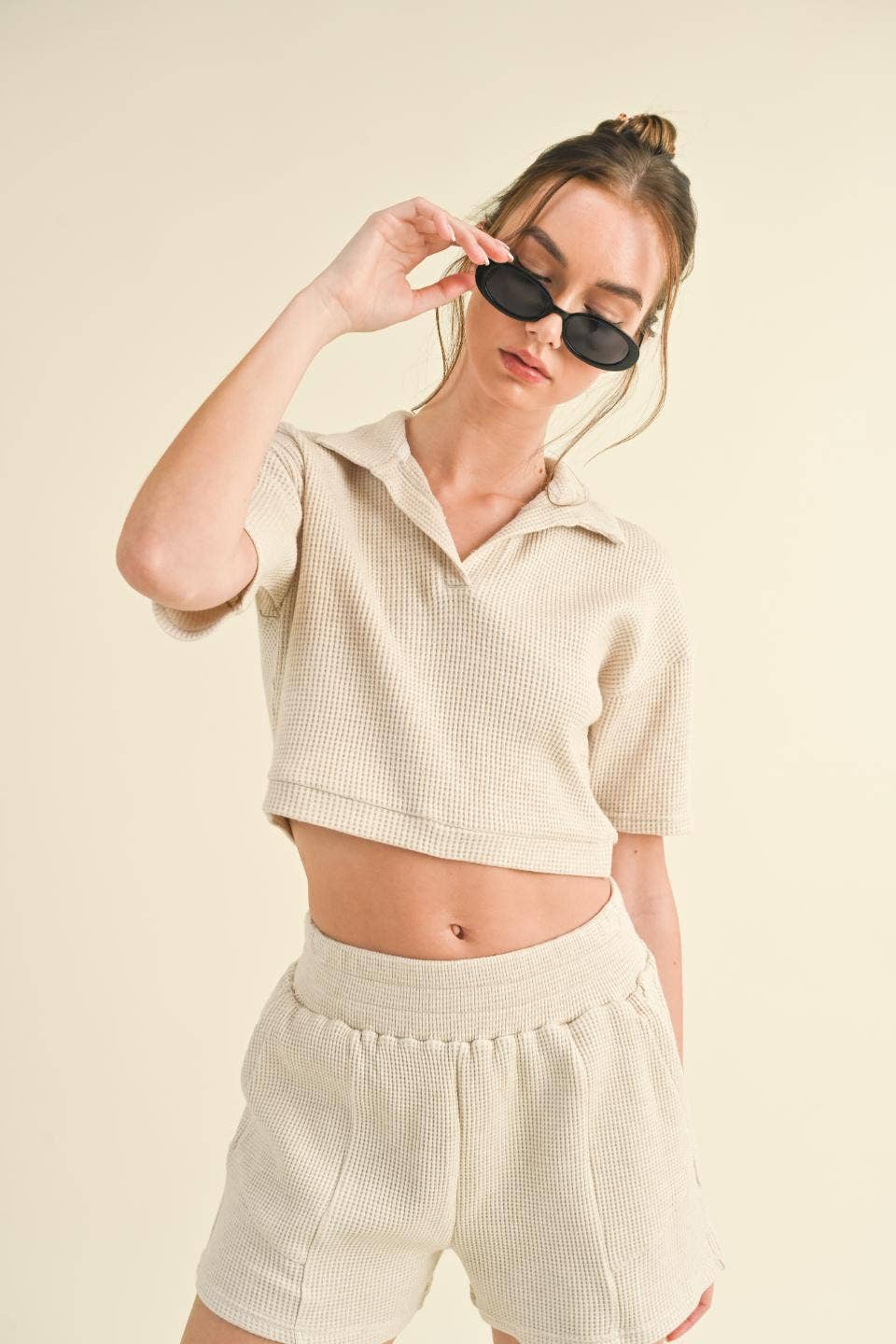 Waffle Knit Polo and Short Set