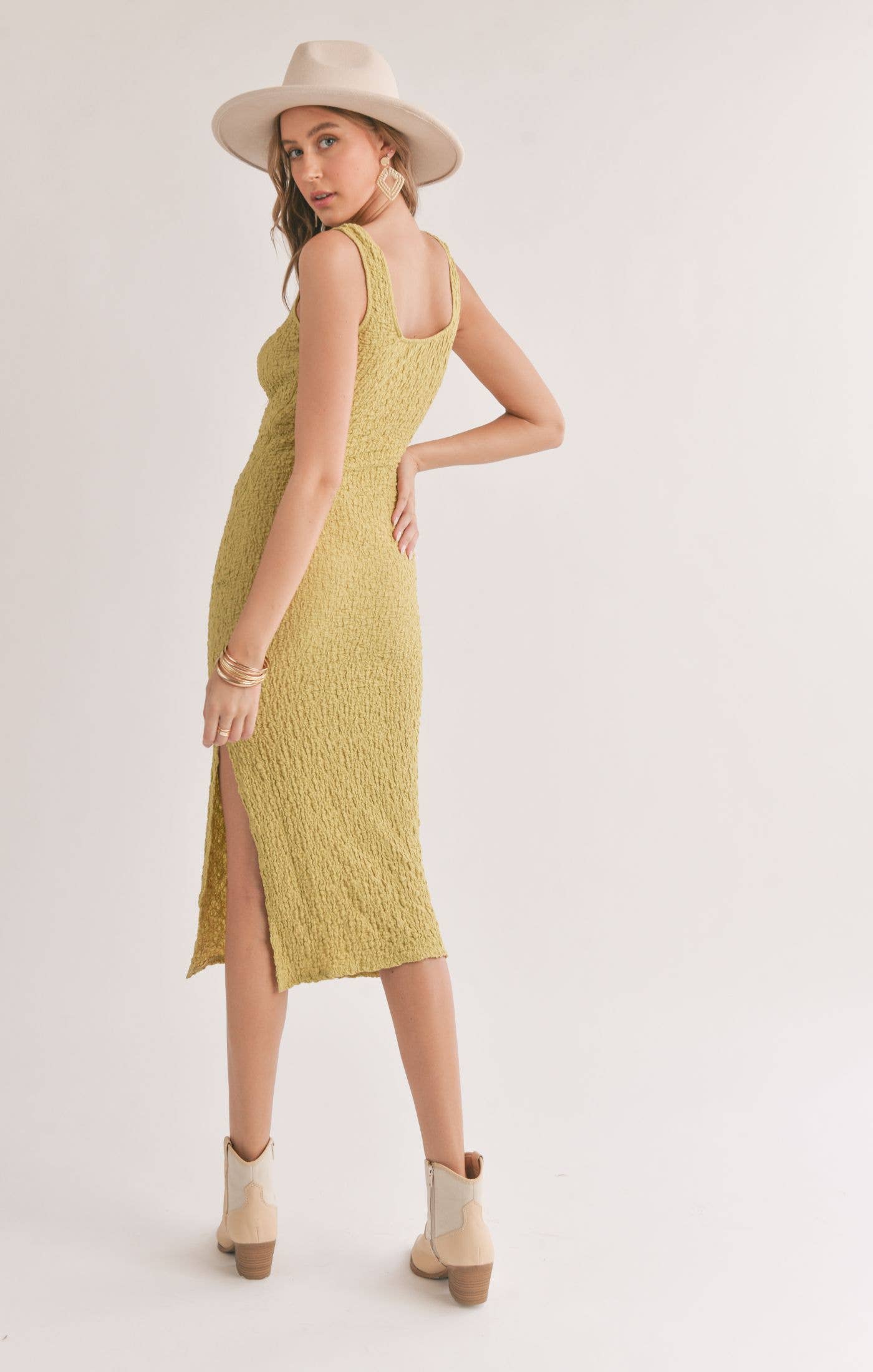 Transcend Lime Green Midi Dress W Slit