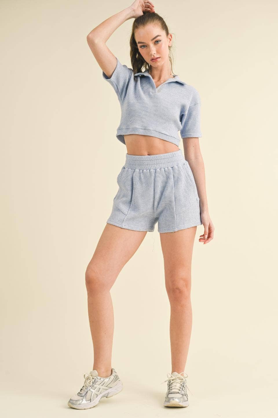 Waffle Knit Polo and Short Set