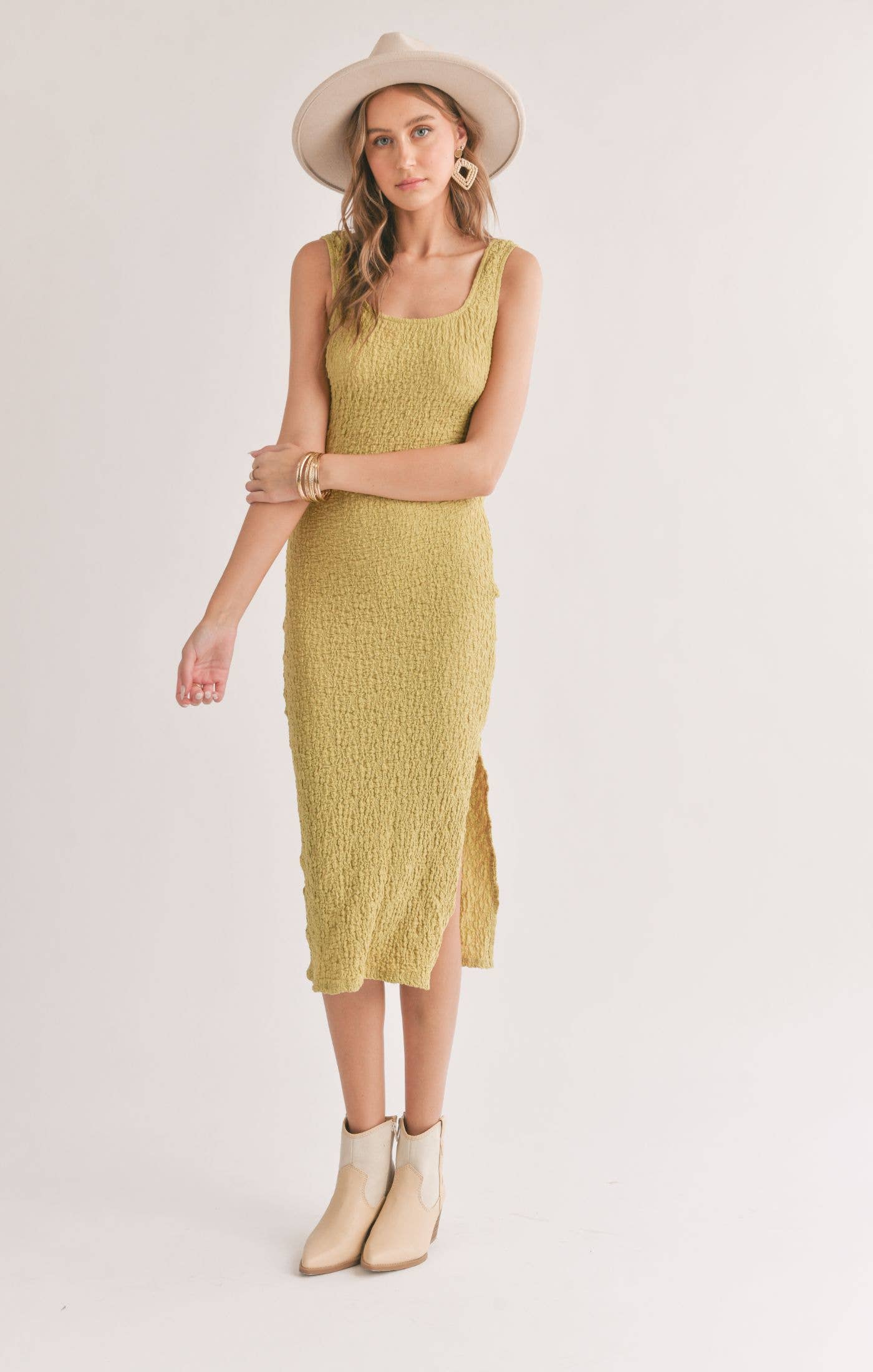 Transcend Lime Green Midi Dress W Slit