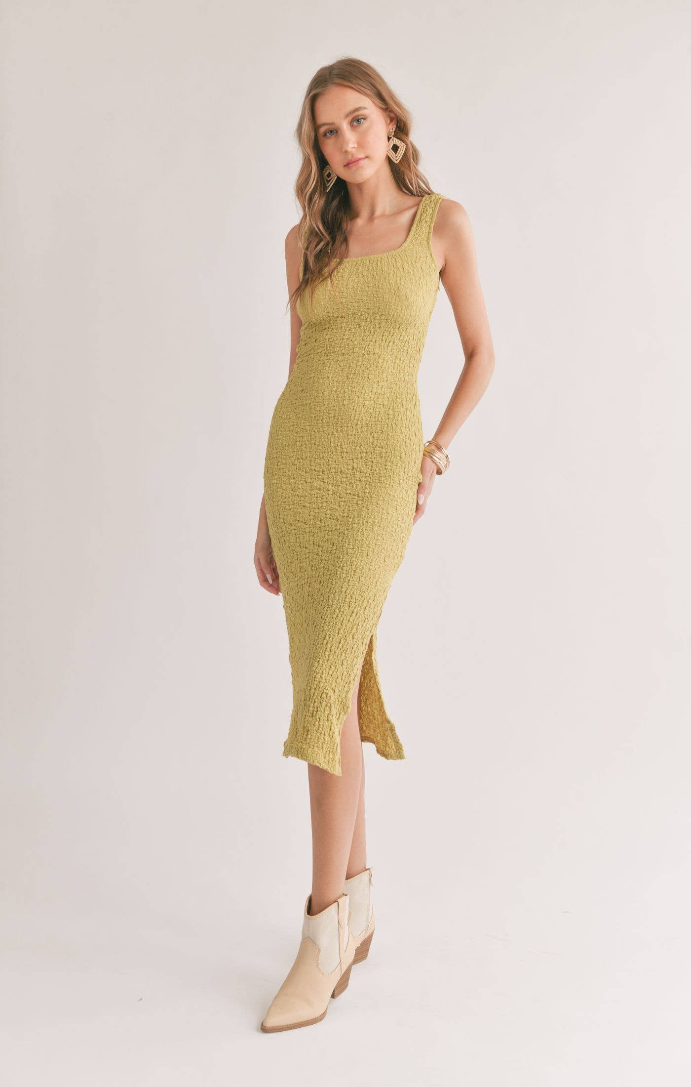 Transcend Lime Green Midi Dress W Slit