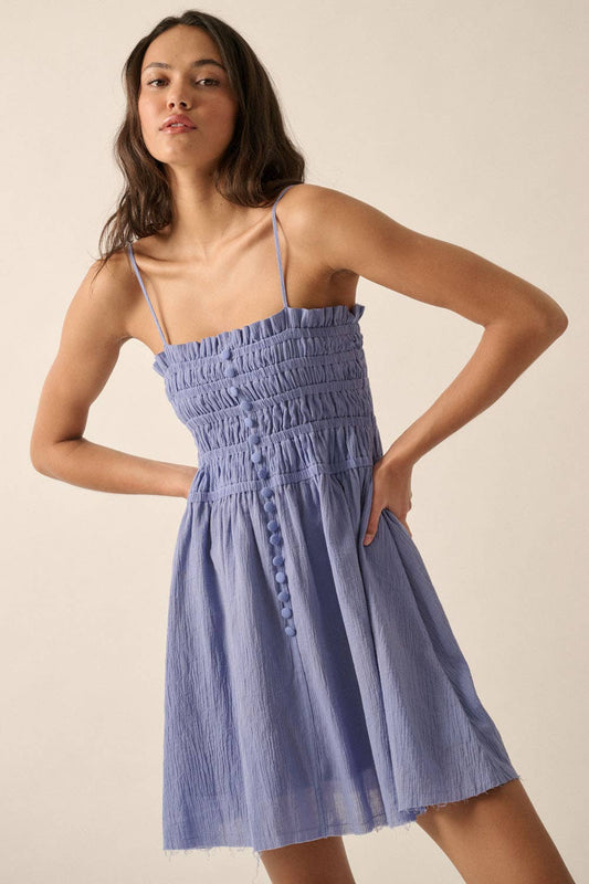 Straight-Neck Gathered-Bodice Mini Dress