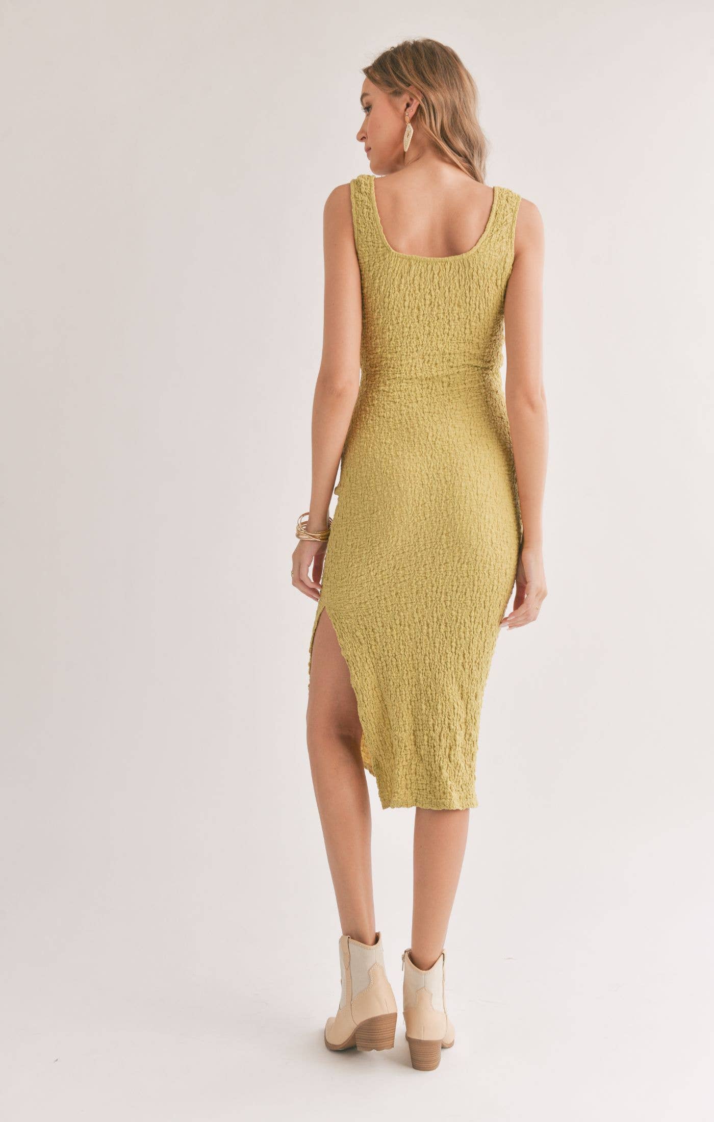 Transcend Lime Green Midi Dress W Slit