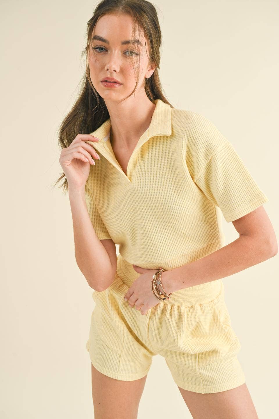 Waffle Knit Polo and Short Set