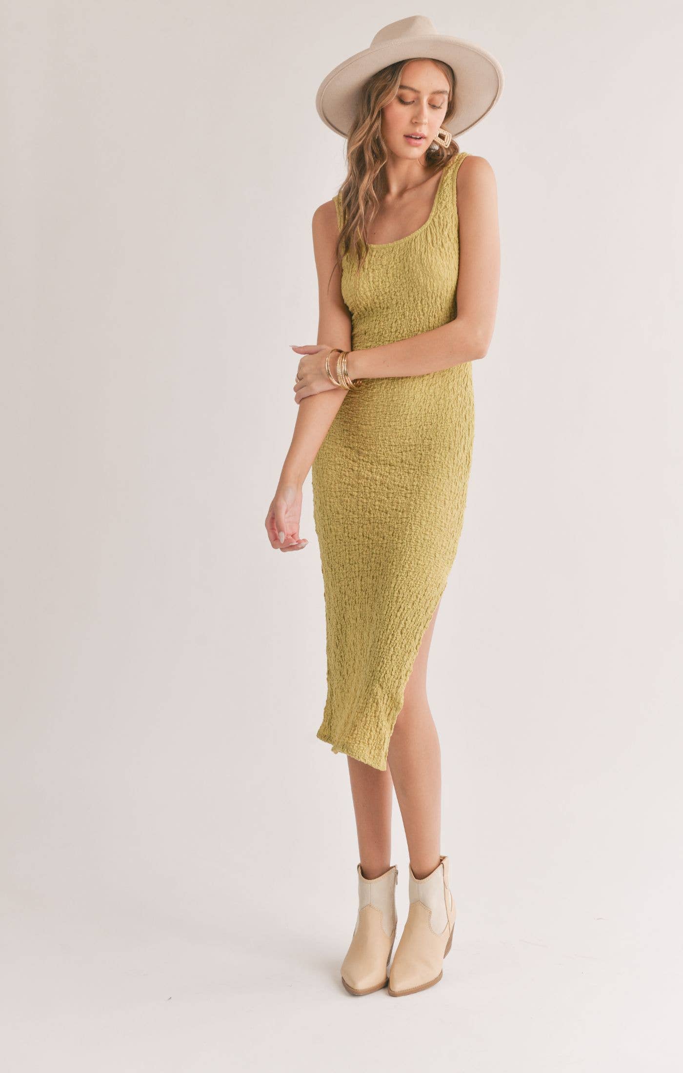 Transcend Lime Green Midi Dress W Slit