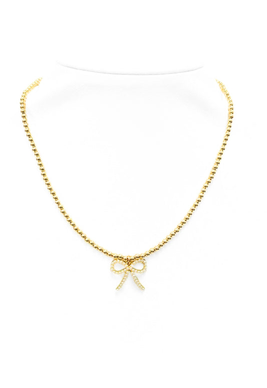 "Fwp Bow" Charm Gold Filled On 2mm Ball Beaded Choker