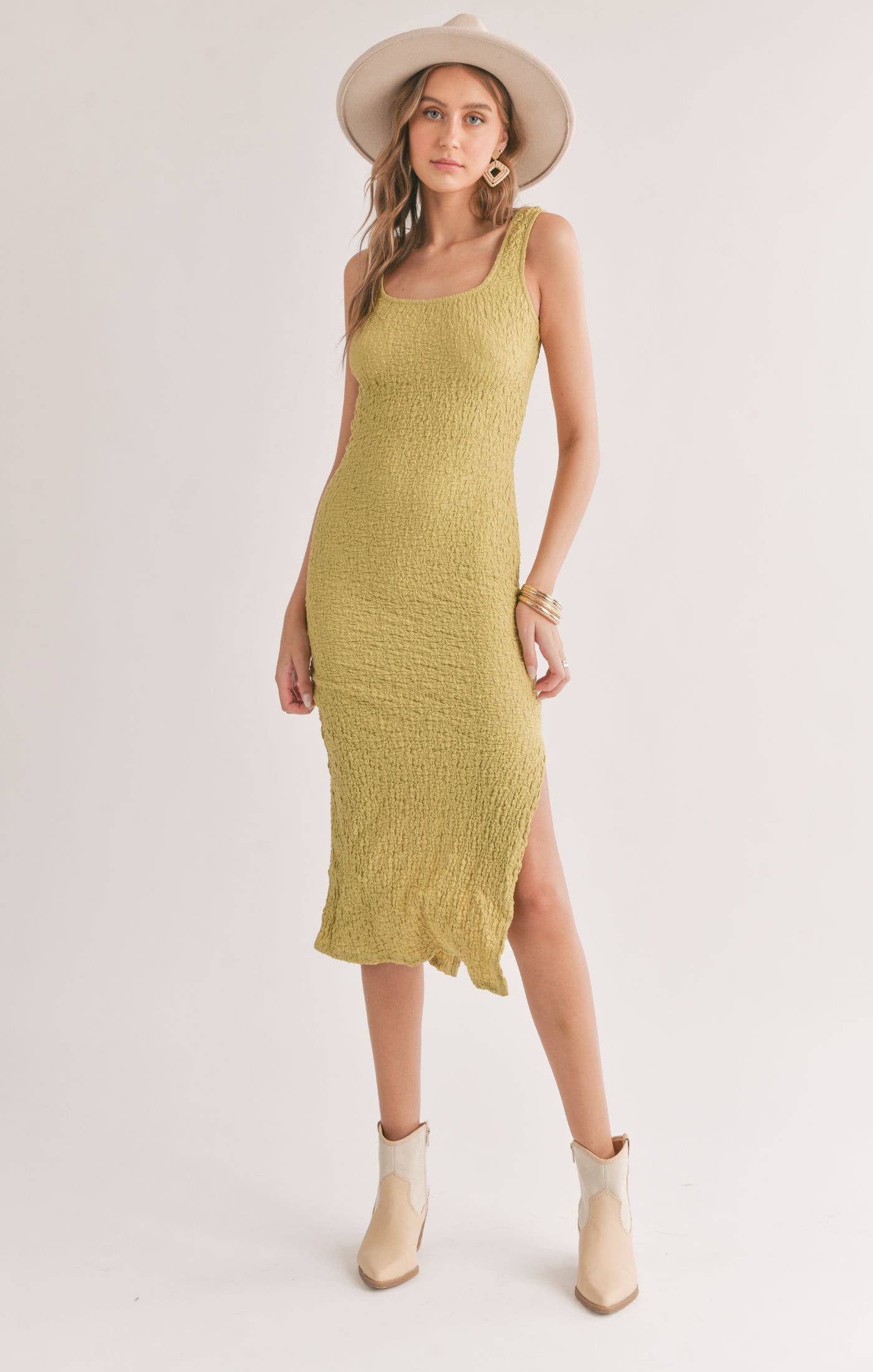 Transcend Lime Green Midi Dress W Slit