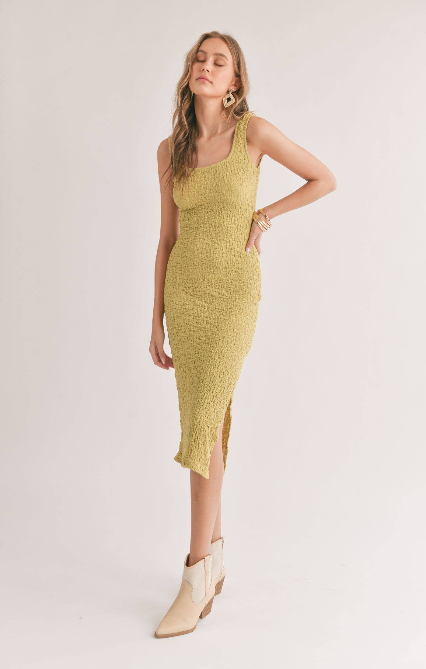 Transcend Lime Green Midi Dress W Slit