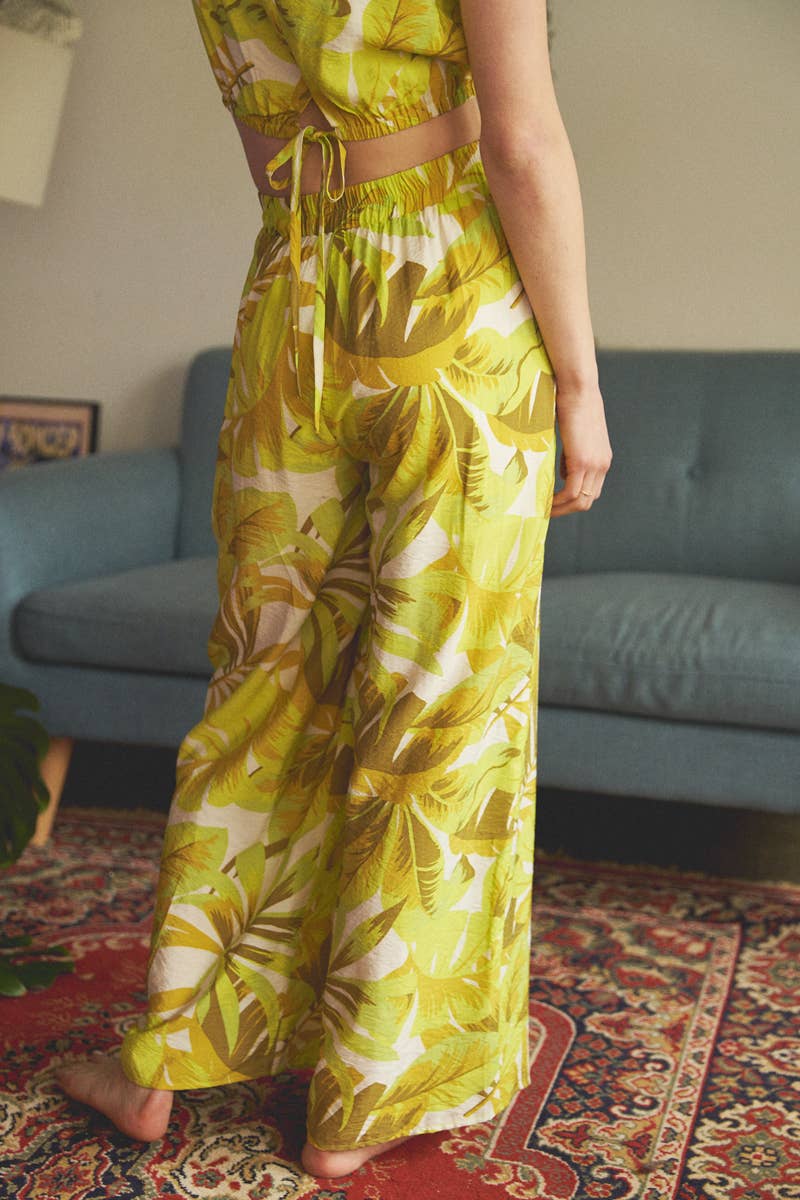 Printed Cropped Top and Wide Leg Pants Set