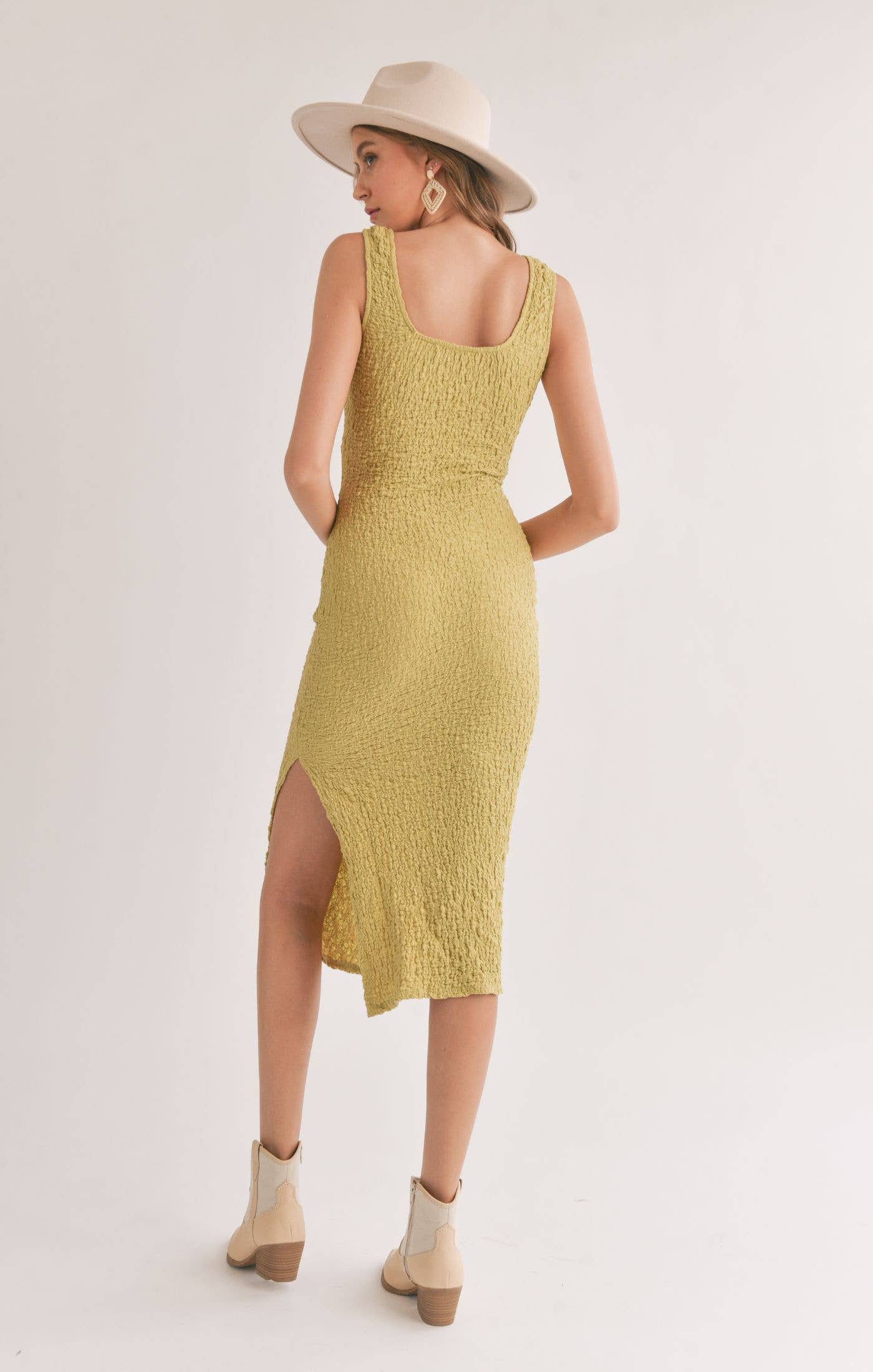 Transcend Lime Green Midi Dress W Slit