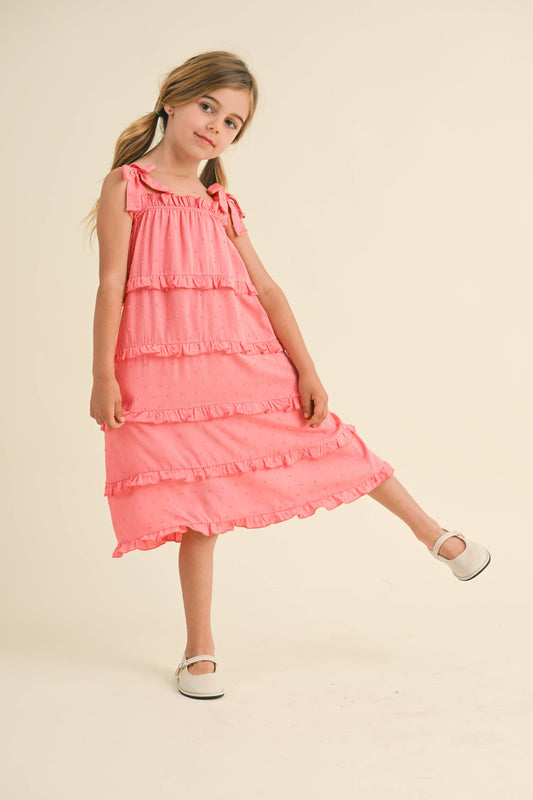 Coral Tiered Ruffle Midi Dress