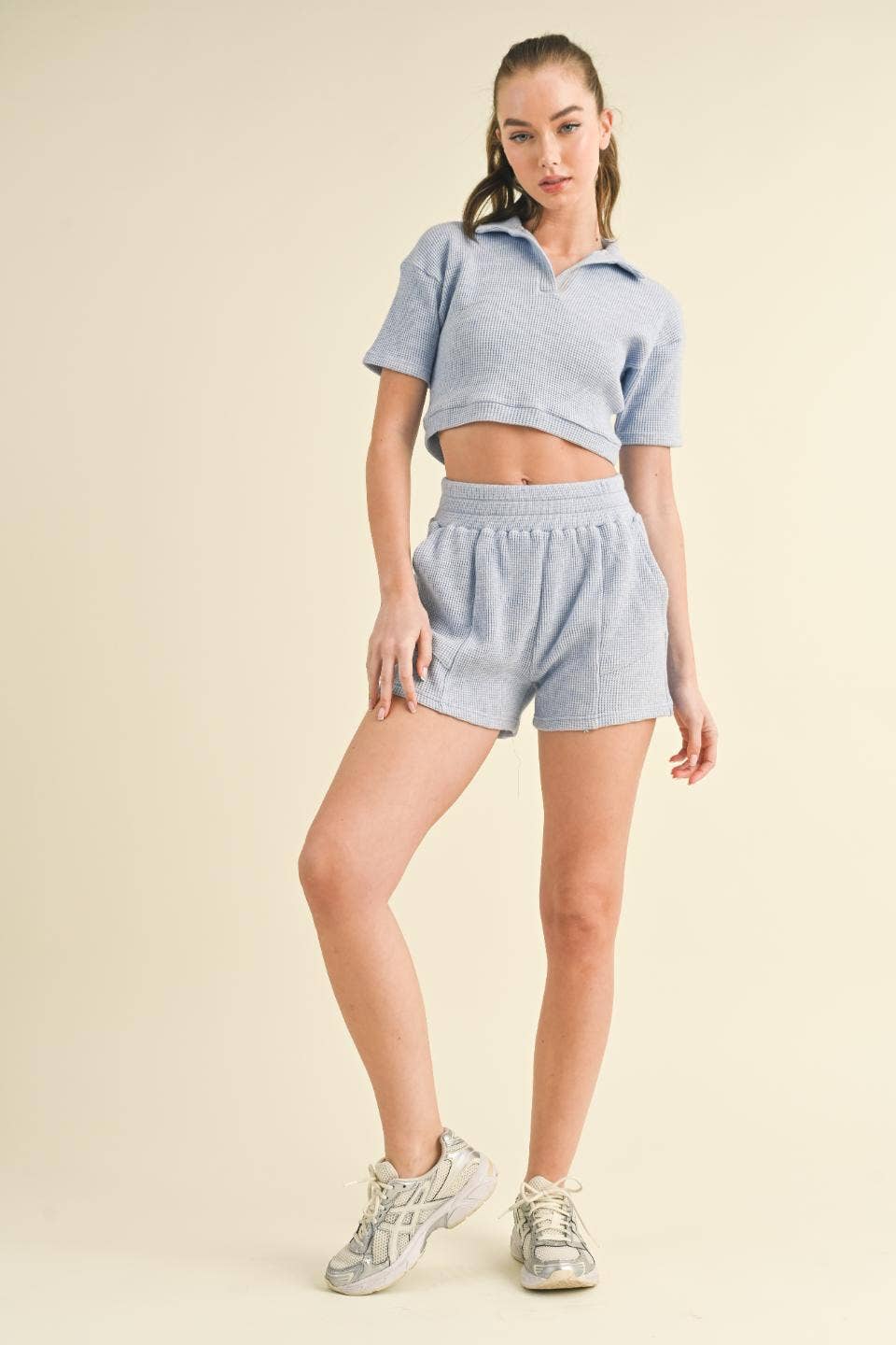 Waffle Knit Polo and Short Set