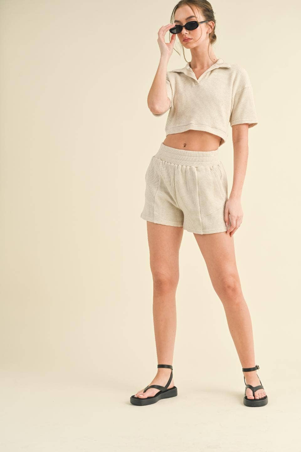 Waffle Knit Polo and Short Set