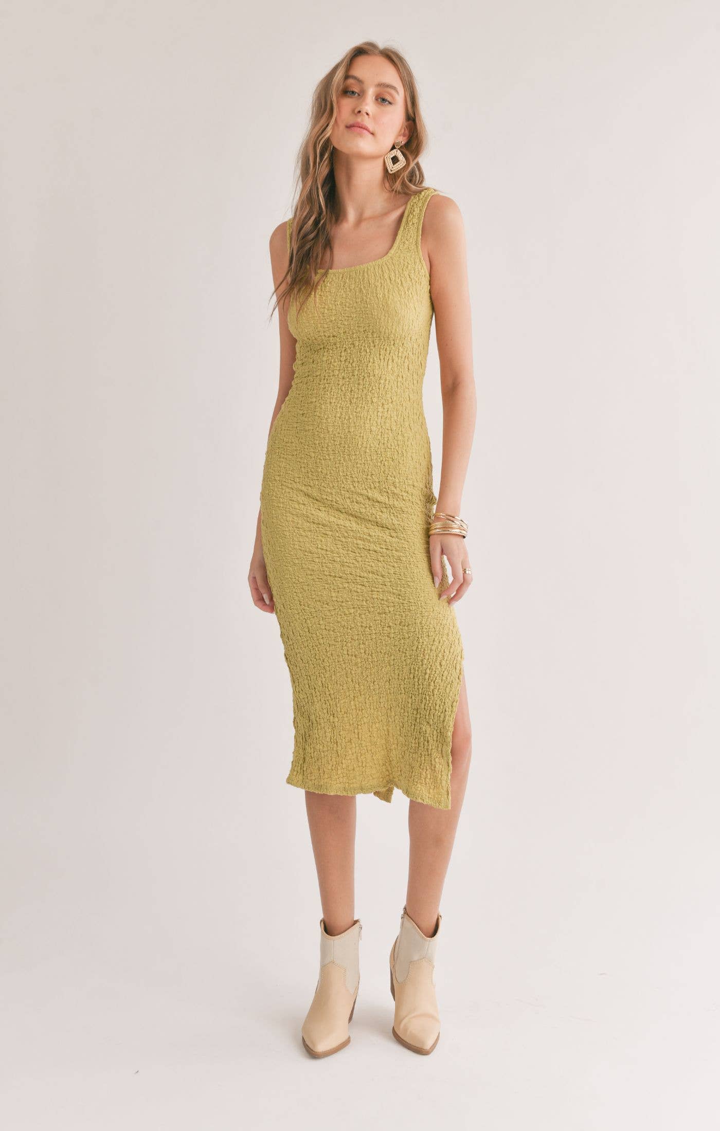 Transcend Lime Green Midi Dress W Slit