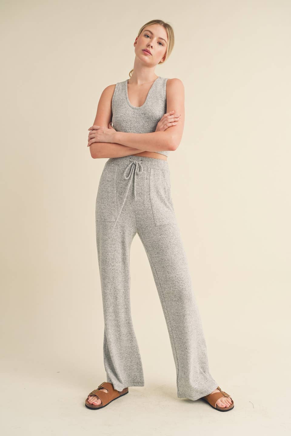 Soft Brushed Gray Lounge Tank and Pants Set