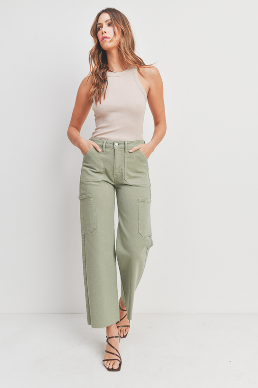 High Rise Utility Straight Leg Jean in Bay Leaf