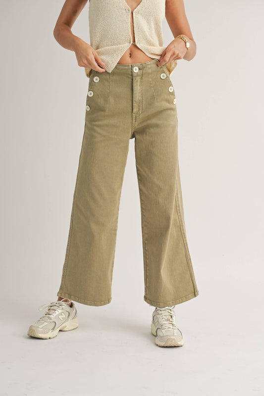 Washed Cotton Olive Pants